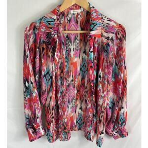 Pleione Patterned Long Sleeve Button Up Blouse Size Small